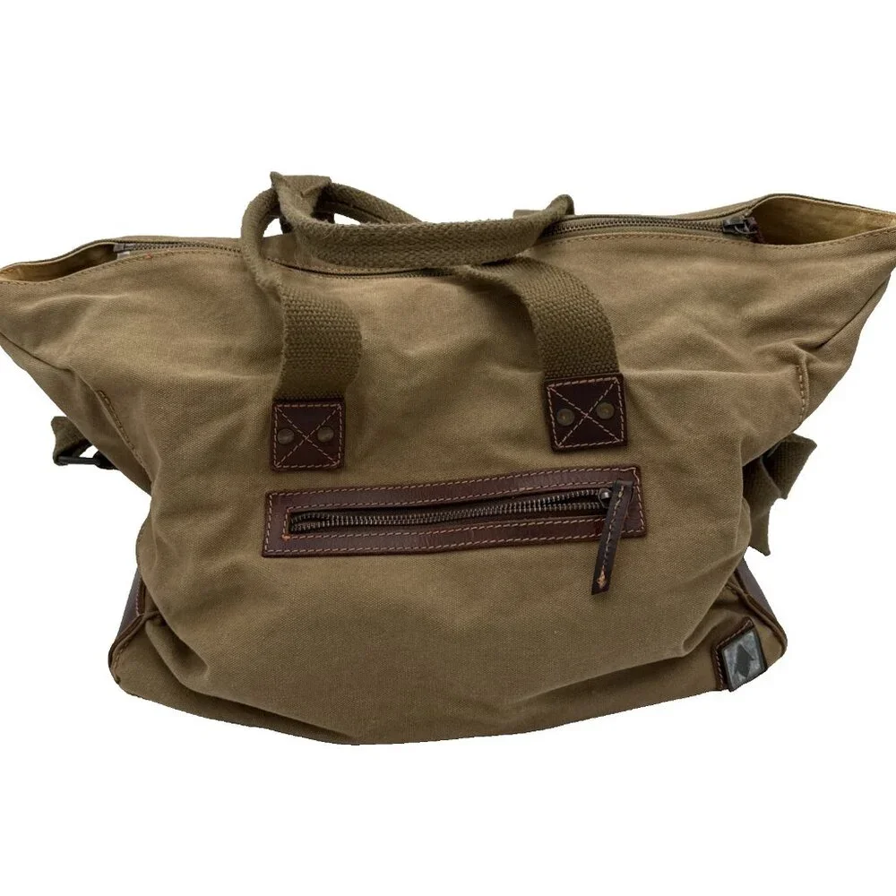 DamnDog Rucksack Canvas Leather Green Brown Duffle Bag Tote Zipper Damn Dog